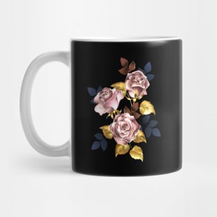 Pink Gold Roses with leaves Mug